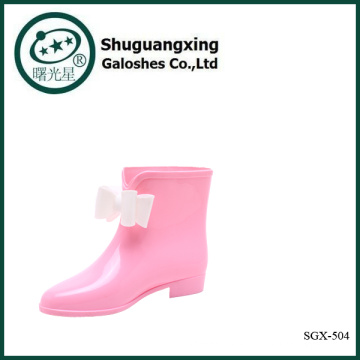 Shining Jelly Connector Woman Safety Pink Rain Boots With Bow SGX-504